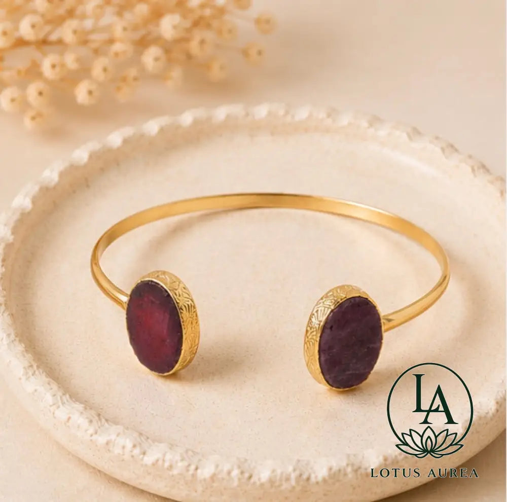 18K Gold-Plated Natural Ruby Bangle - Bangle