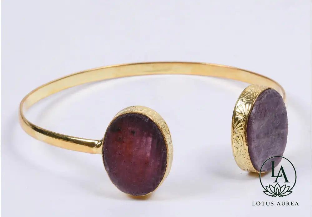 18K Gold-Plated Natural Ruby Bangle - Bangle
