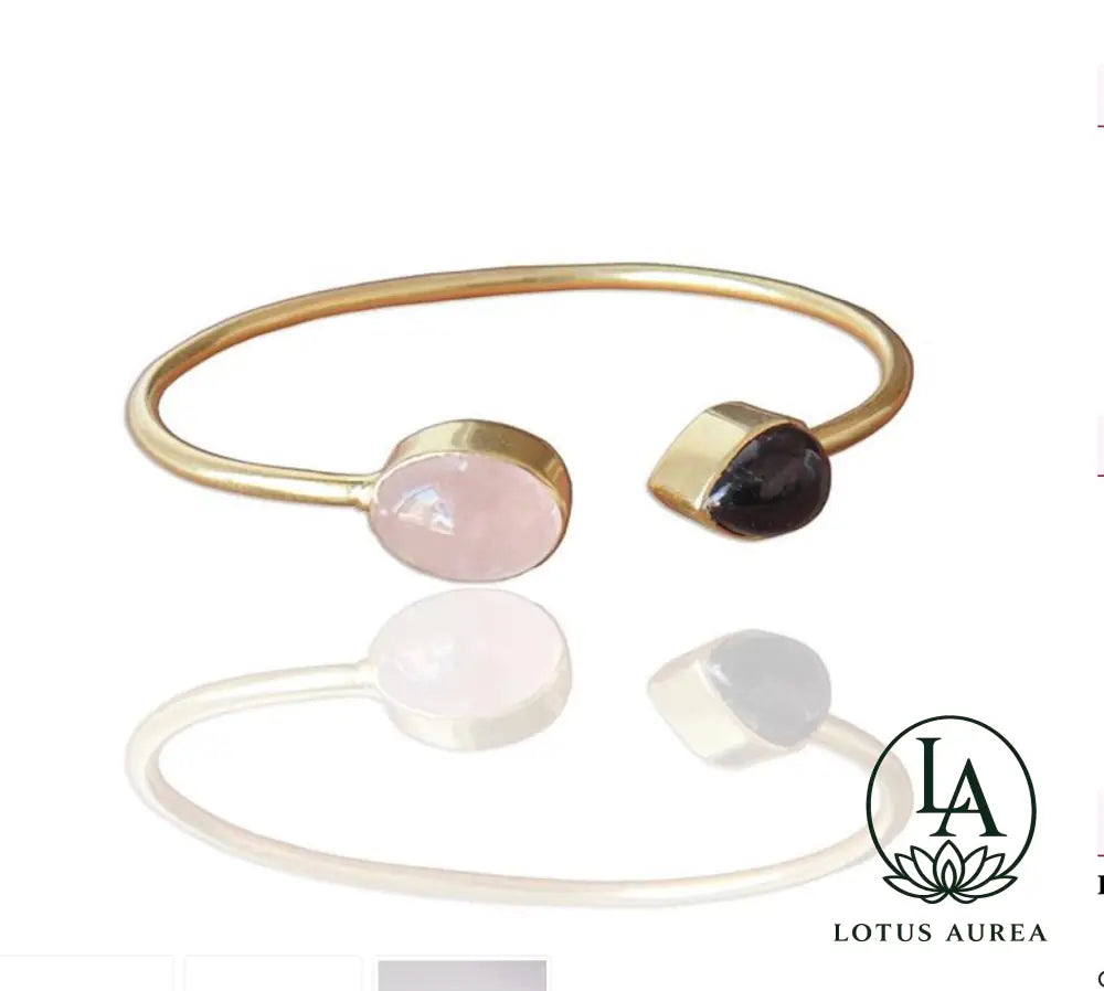 18K Gold-Plated Rose Quartz & Black Onyx Gemstone Bangle - Bangle