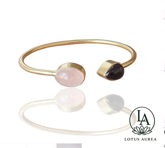 18K Gold-Plated Rose Quartz & Black Onyx Gemstone Bangle - Bangle