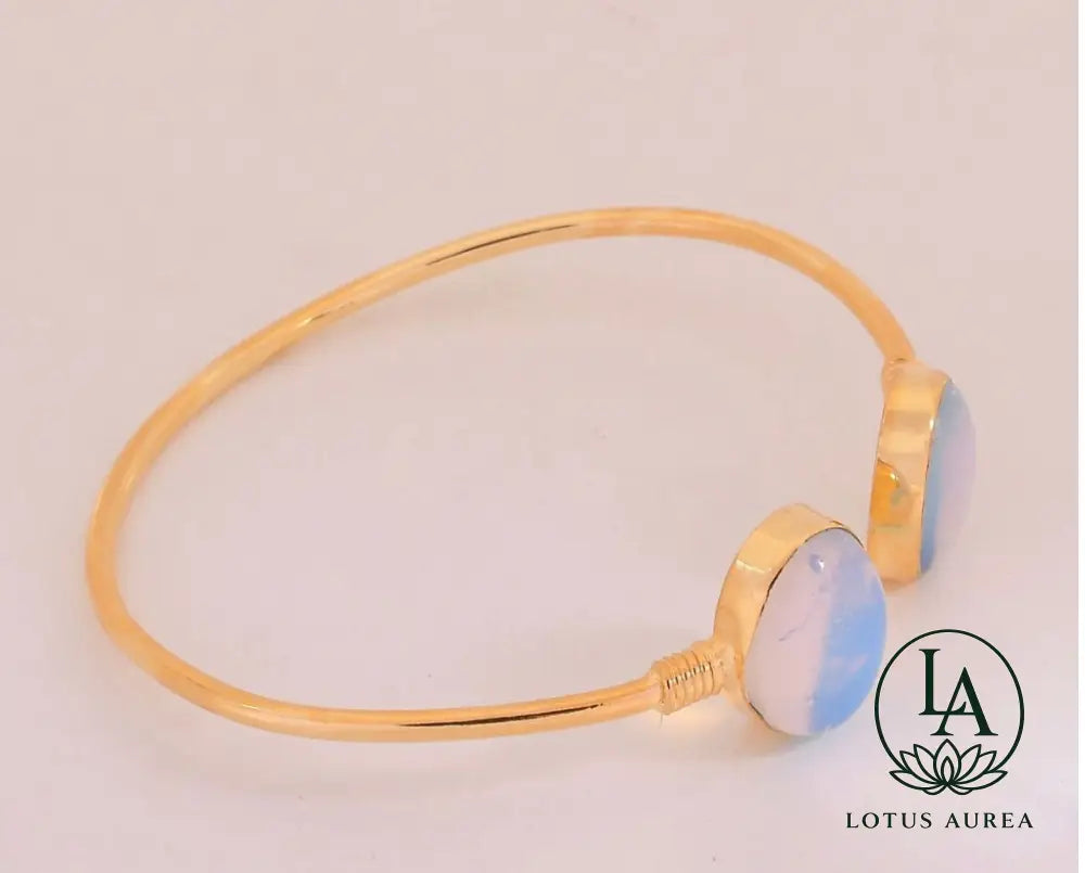 18K Gold-Plated White Opalite Adjustable Bangle - Bangle
