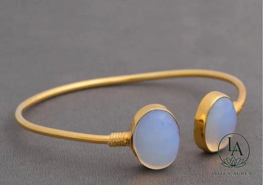 18K Gold-Plated White Opalite Adjustable Bangle - Bangle