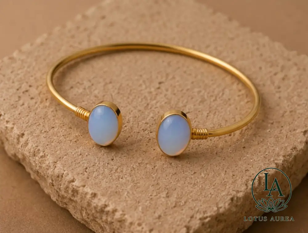 18K Gold-Plated White Opalite Adjustable Bangle - Bangle