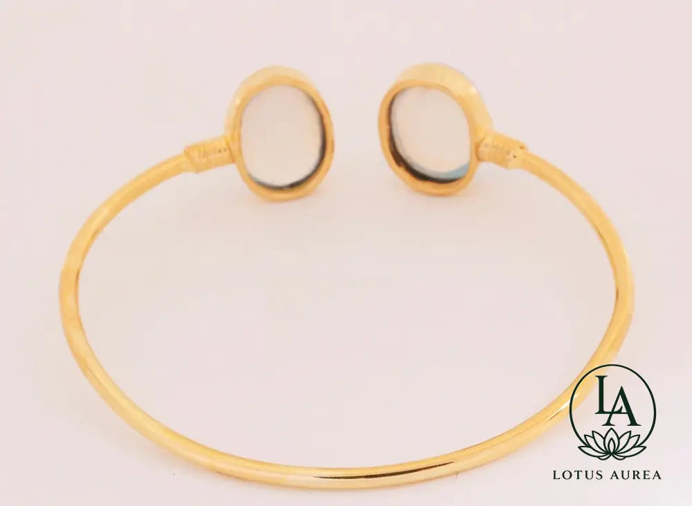18K Gold-Plated White Opalite Adjustable Bangle - Bangle