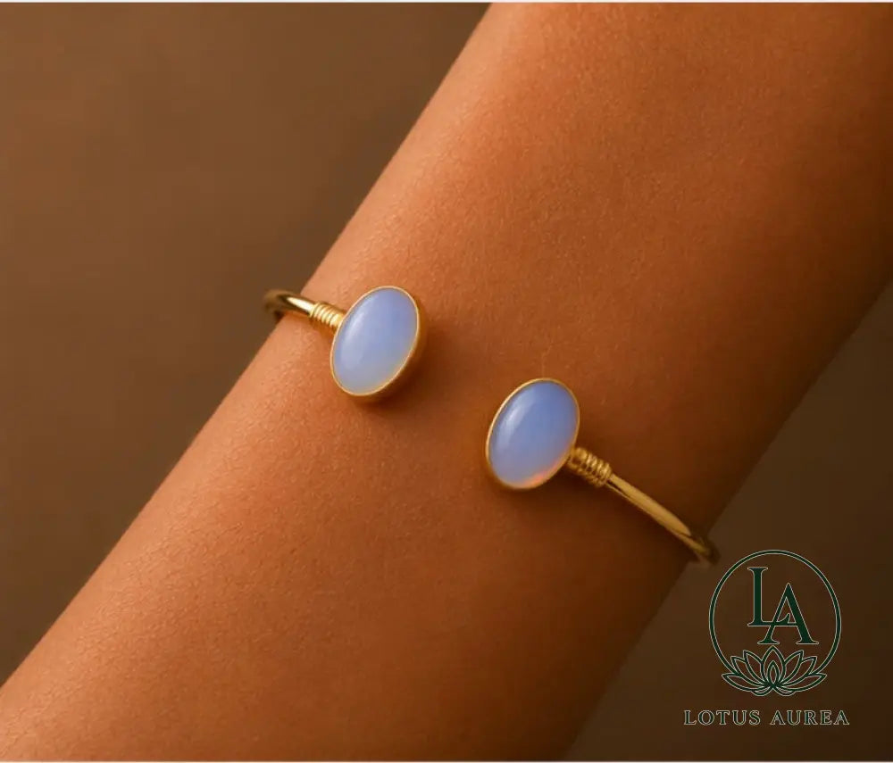 18K Gold-Plated White Opalite Adjustable Bangle - Bangle