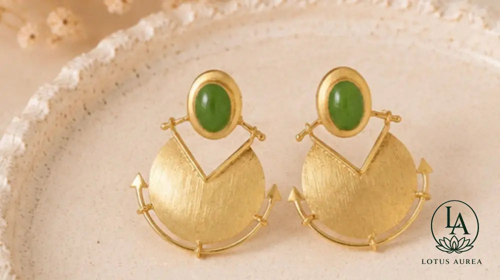 18K Matte Gold Plated Green Aventurine Earrings - Earrings