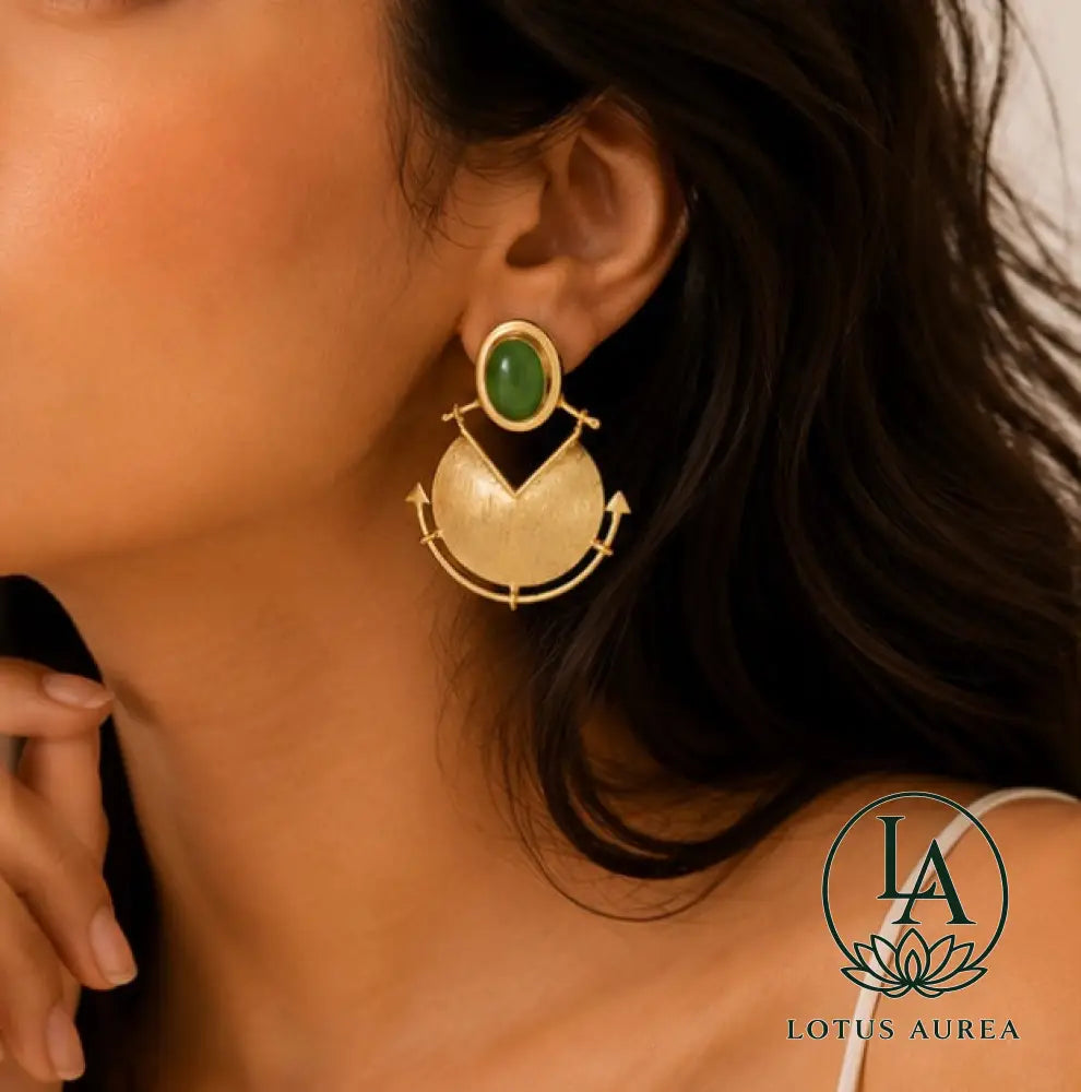 18K Matte Gold Plated Green Aventurine Earrings - Earrings