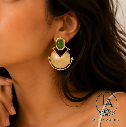 18K Matte Gold Plated Green Aventurine Earrings - Earrings