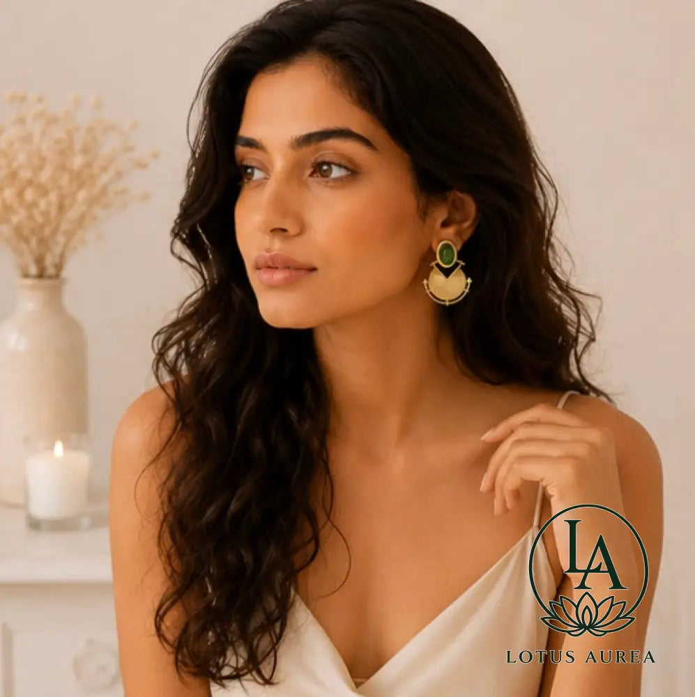 18K Matte Gold Plated Green Aventurine Earrings - Earrings