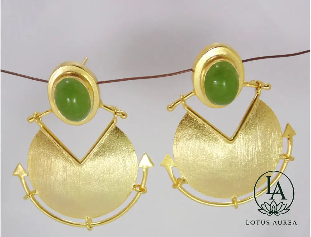 18K Matte Gold Plated Green Aventurine Earrings - Earrings