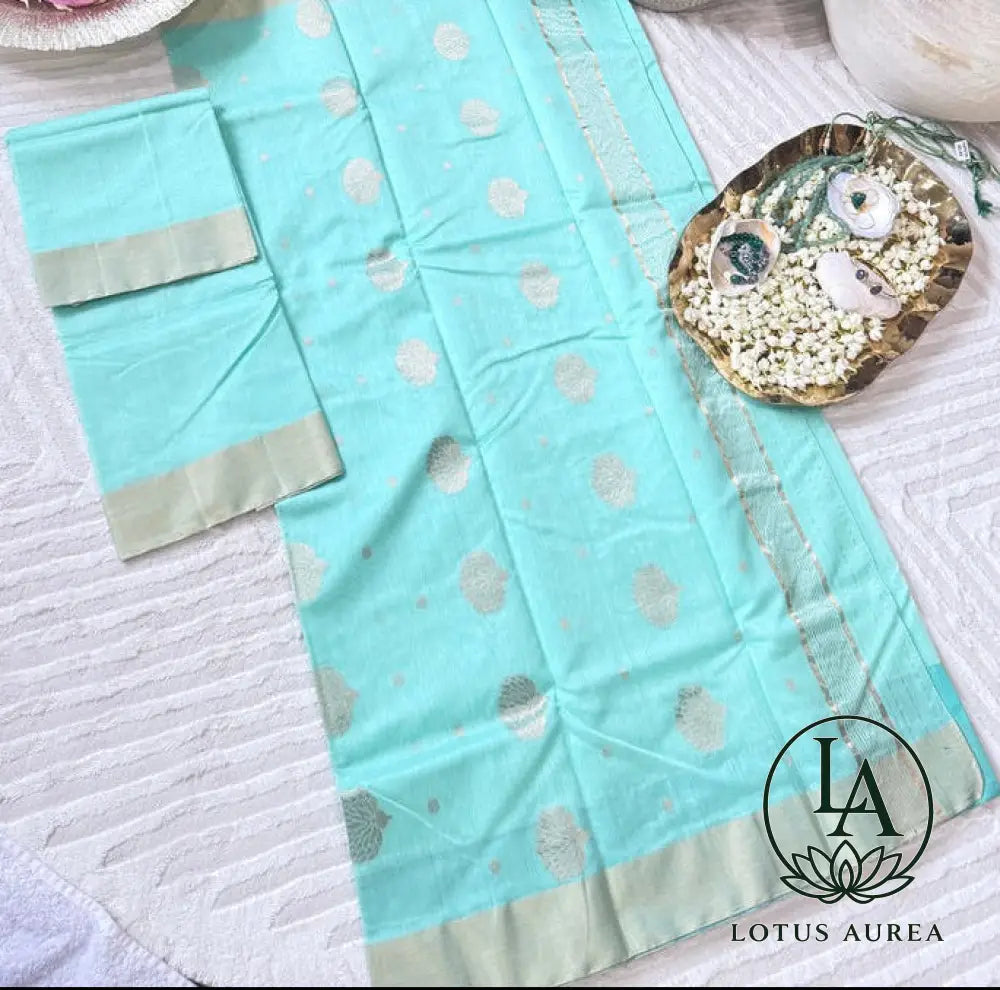 Aqua blue Chanderi silk saree - Chanderi Silk Sarees
