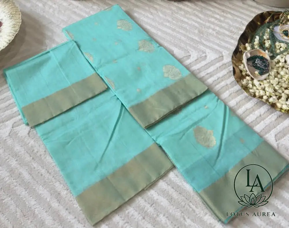 Aqua blue Chanderi silk saree - Chanderi Silk Sarees