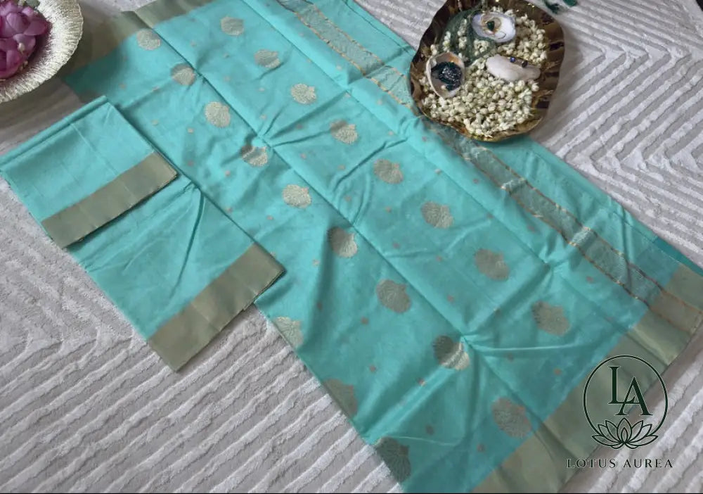 Aqua blue Chanderi silk saree - Chanderi Silk Sarees