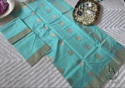 Aqua blue Chanderi silk saree - Chanderi Silk Sarees