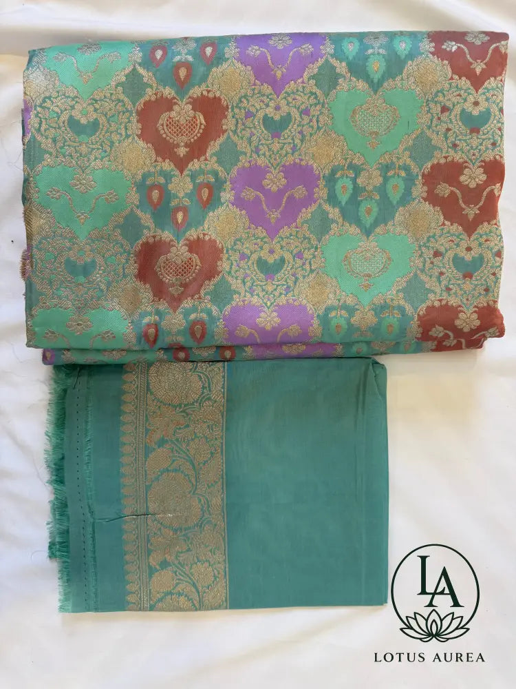 Aqua Blue, Handwoven Banarasi Rangkat Silk Saree with Meenakari Weaving - Banarasi Rankat Saree