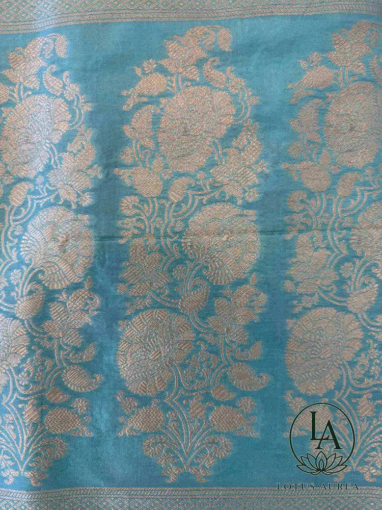 Aqua Blue, Handwoven Banarasi Rangkat Silk Saree with Meenakari Weaving - Banarasi Rankat Saree