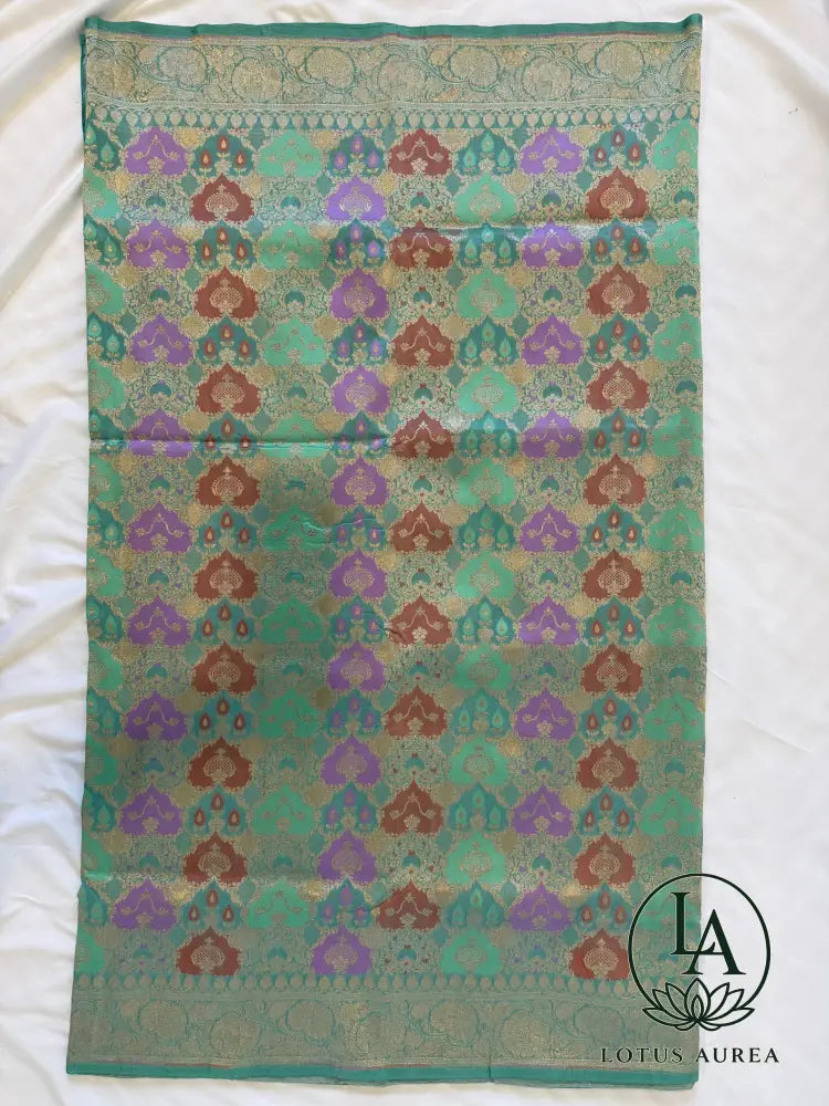 Aqua Blue, Handwoven Banarasi Rangkat Silk Saree with Meenakari Weaving - Banarasi Rankat Saree