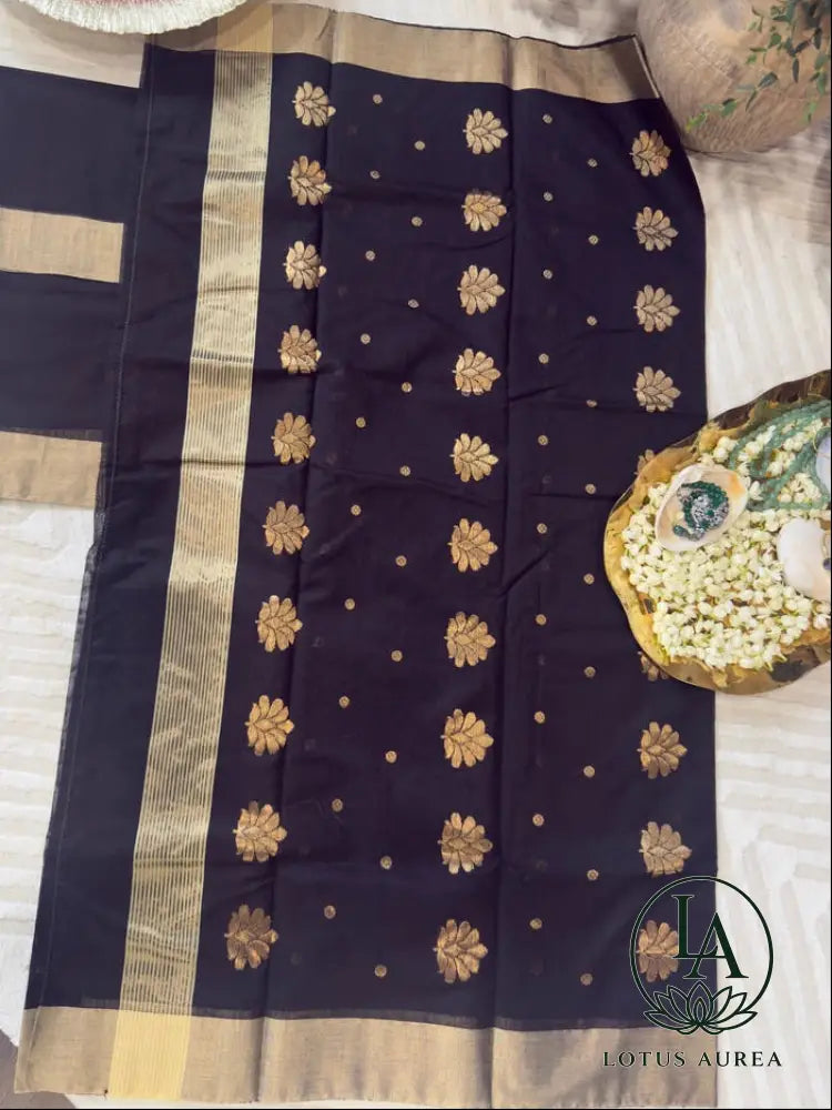 Black Chanderi silk saree - Chanderi Silk Sarees
