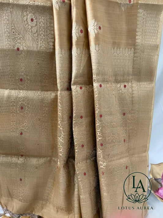 Champagne Gold Handwoven Banarasi Moonga Silk Saree - Banarasi Moonga Silk Saree