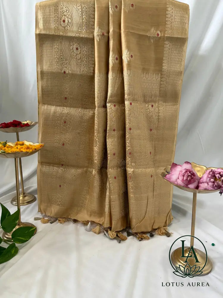 Champagne Gold Handwoven Banarasi Moonga Silk Saree - Banarasi Moonga Silk Saree
