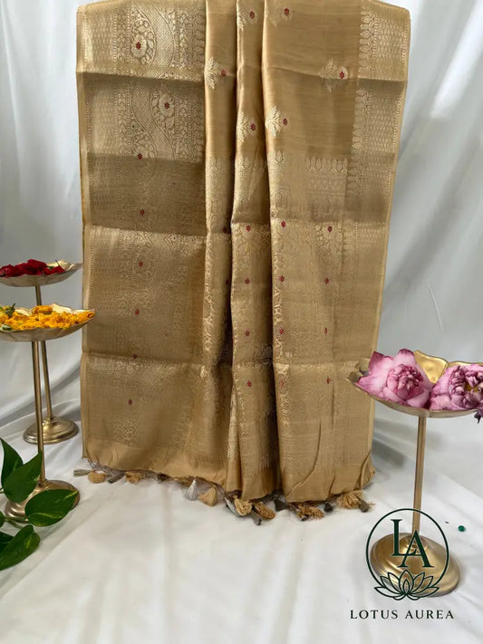 Champagne Gold Handwoven Banarasi Moonga Silk Saree - Banarasi Moonga Silk Saree