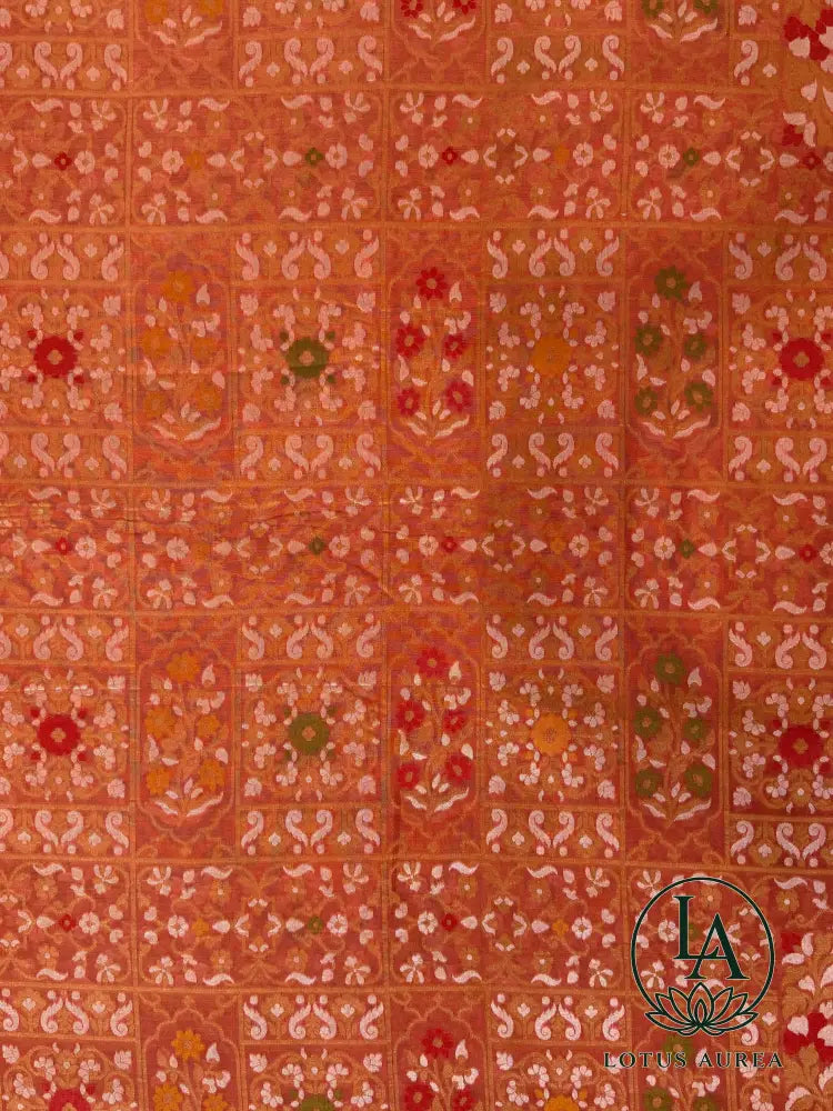 Coral Rose Handwoven Banarasi Jamdani Fine Cotton Saree - Jamdani Saree