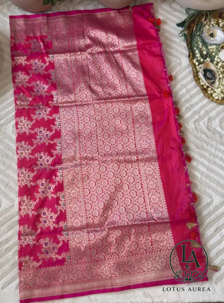 Crimson Empress – Handwoven Pure Banarasi Katan Silk Saree with Jangla Weave & Meenakari Work - Banarasi Jaal weave