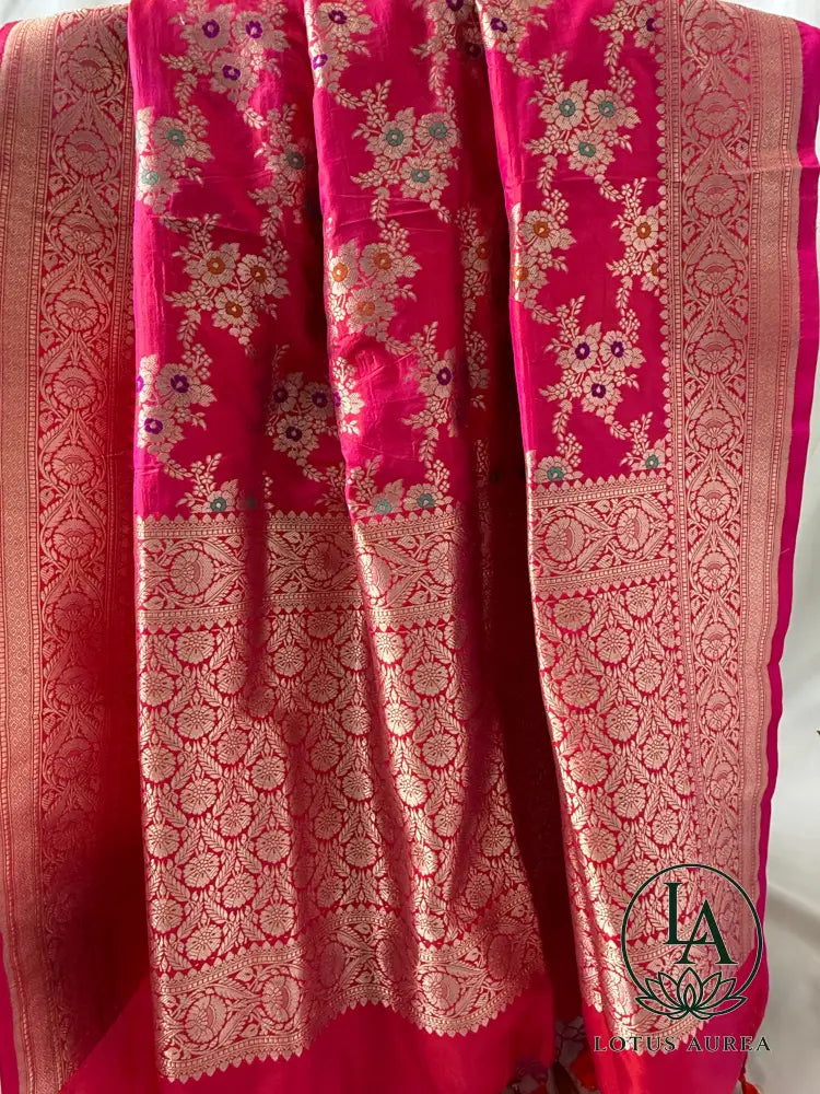 Crimson Empress – Handwoven Pure Banarasi Katan Silk Saree with Jangla Weave & Meenakari Work - Banarasi Jaal weave