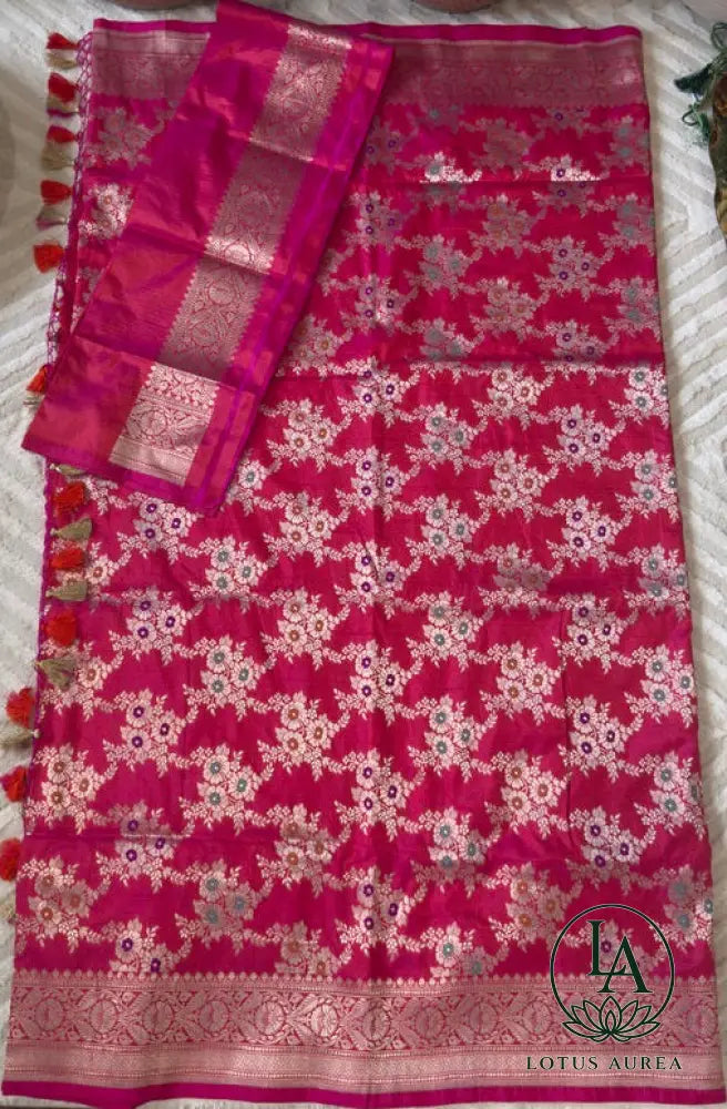 Crimson Empress – Handwoven Pure Banarasi Katan Silk Saree with Jangla Weave & Meenakari Work - Banarasi Jaal weave