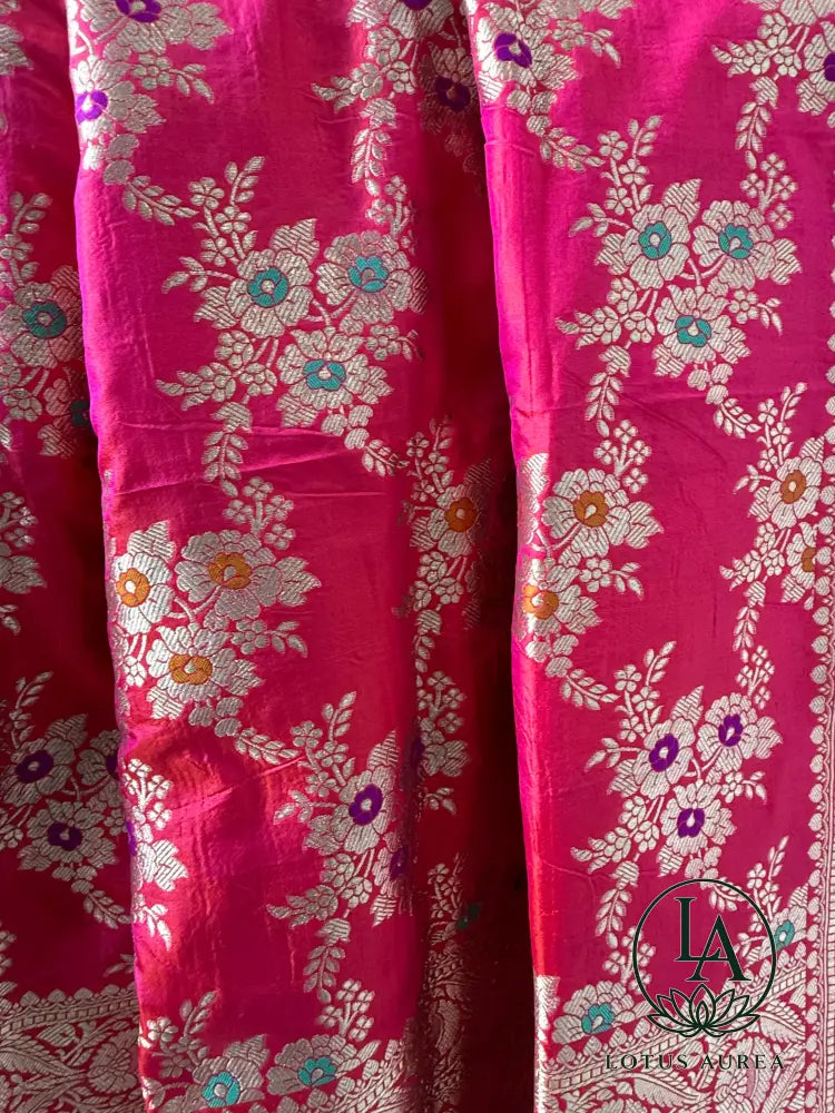 Crimson Empress – Handwoven Pure Banarasi Katan Silk Saree with Jangla Weave & Meenakari Work - Banarasi Jaal weave