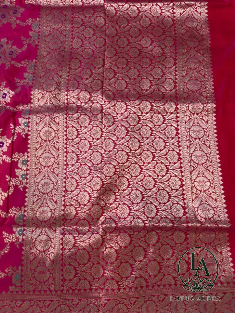 Crimson Empress – Handwoven Pure Banarasi Katan Silk Saree with Jangla Weave & Meenakari Work - Banarasi Jaal weave