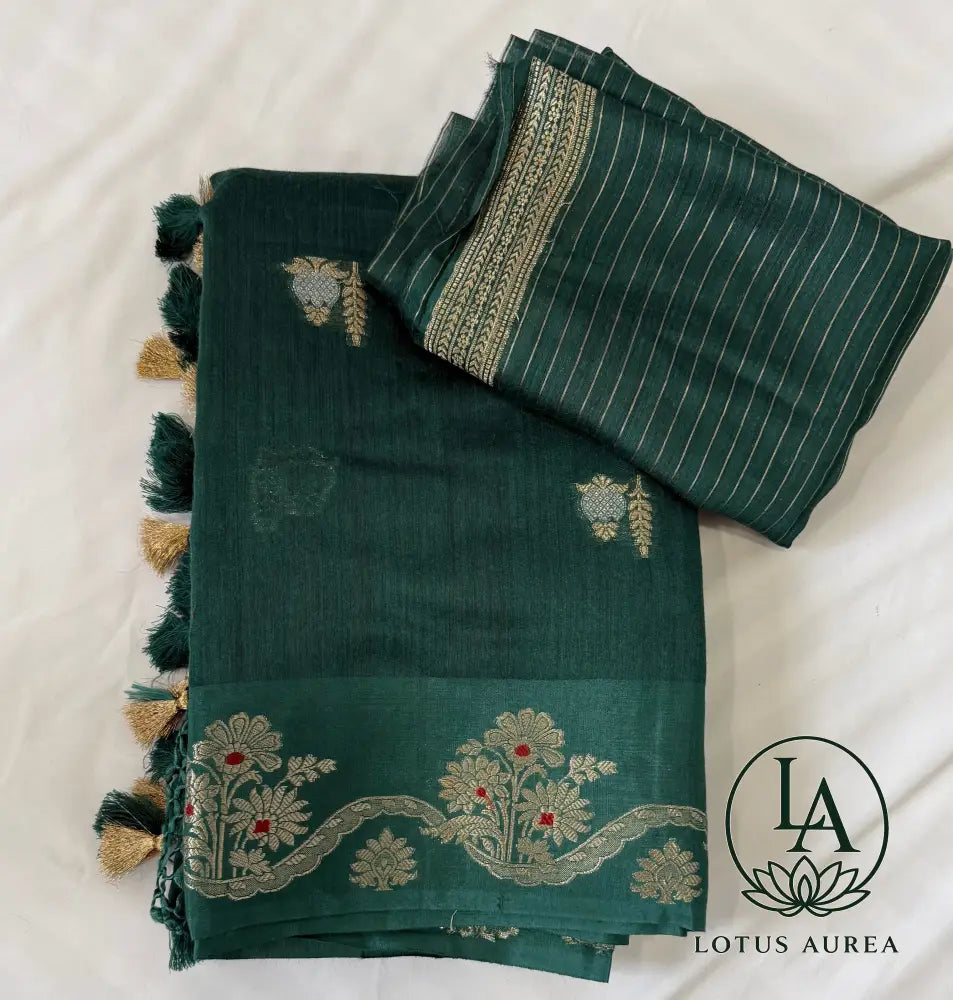 Emerald Green Handwoven Banarasi Moonga Silk Saree - Banarasi Moonga Silk Saree