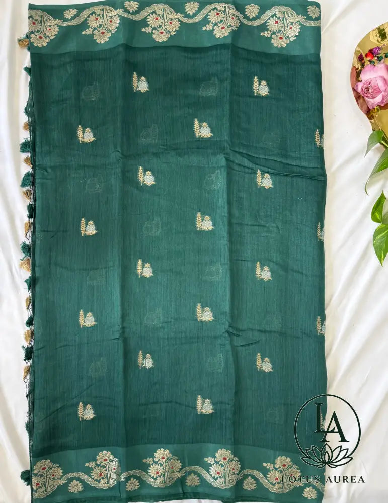 Emerald Green Handwoven Banarasi Moonga Silk Saree - Banarasi Moonga Silk Saree