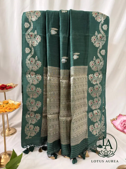 Emerald Green Handwoven Banarasi Moonga Silk Saree - Banarasi Moonga Silk Saree