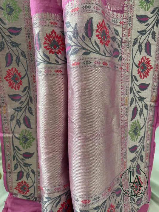 Fuchsia Banarasi Tussar Georgette Meenakari Saree - Banarasi Tussar Silk Saree