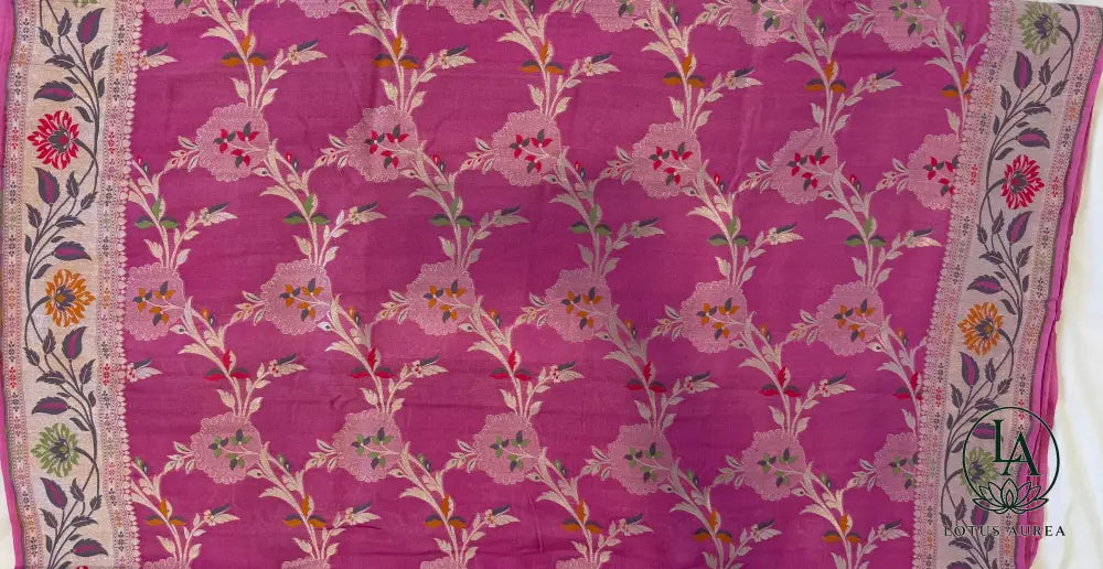 Fuchsia Banarasi Tussar Georgette Meenakari Saree - Banarasi Tussar Silk Saree