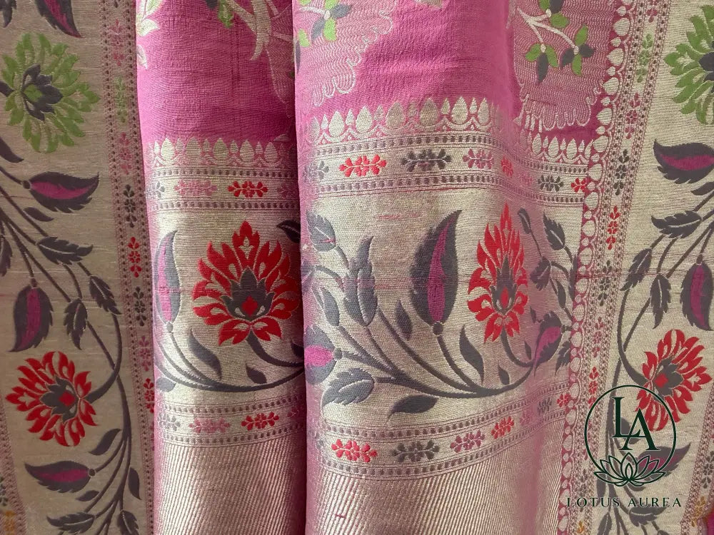 Fuchsia Banarasi Tussar Georgette Meenakari Saree - Banarasi Tussar Silk Saree