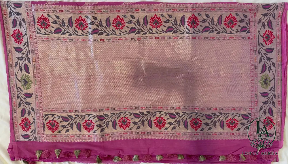 Fuchsia Banarasi Tussar Georgette Meenakari Saree - Banarasi Tussar Silk Saree