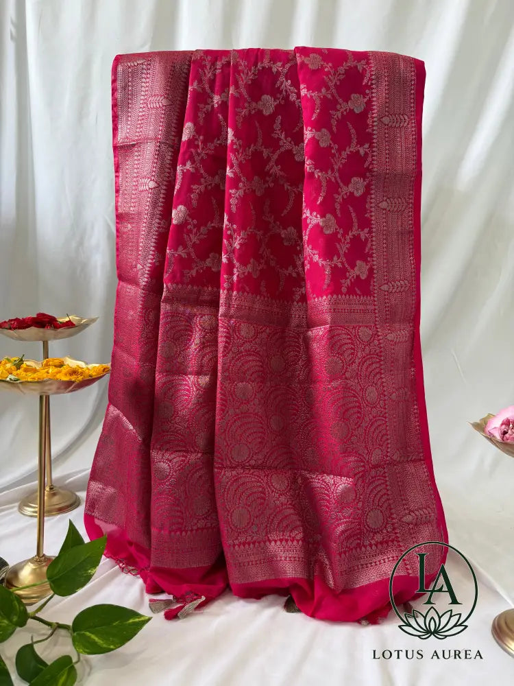 Fuchsia Handwoven Banarasi Kota Silk Saree - Banarasi Kota Saree