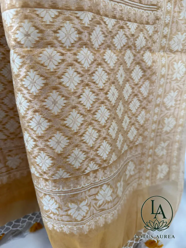 Golden Beige Handwoven Banarasi Cotton Jamdani Saree - Jamdani Saree
