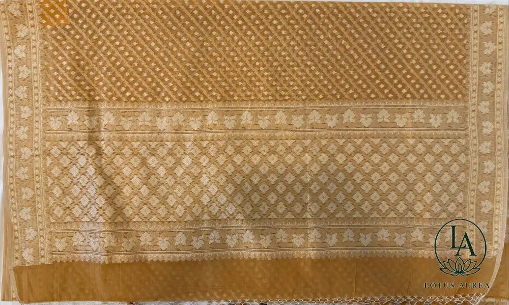 Golden Beige Handwoven Banarasi Cotton Jamdani Saree - Jamdani Saree