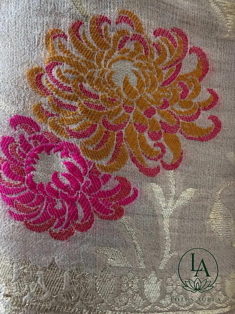Ivory Gold Banarasi Tussar Georgette with Meenakari work - Banarasi Tussar Silk Saree