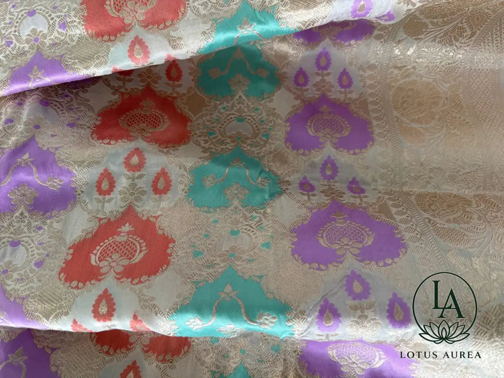 Ivory Gold, Handwoven Banarasi Rangkat Silk Saree with Meenakari Weaving - Banarasi Rankat Saree