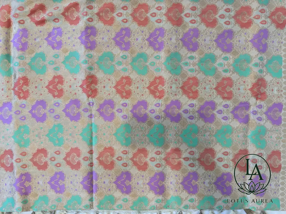 Ivory Gold, Handwoven Banarasi Rangkat Silk Saree with Meenakari Weaving - Banarasi Rankat Saree