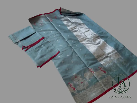 Light blue Chanderi Pattu silk saree with Pichwaii boarder - Chanderi Pattu Sarees