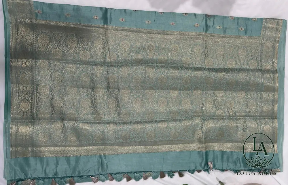 Mint Blue Banarasi Moonga Silk Saree - Banarasi Moonga Silk Saree