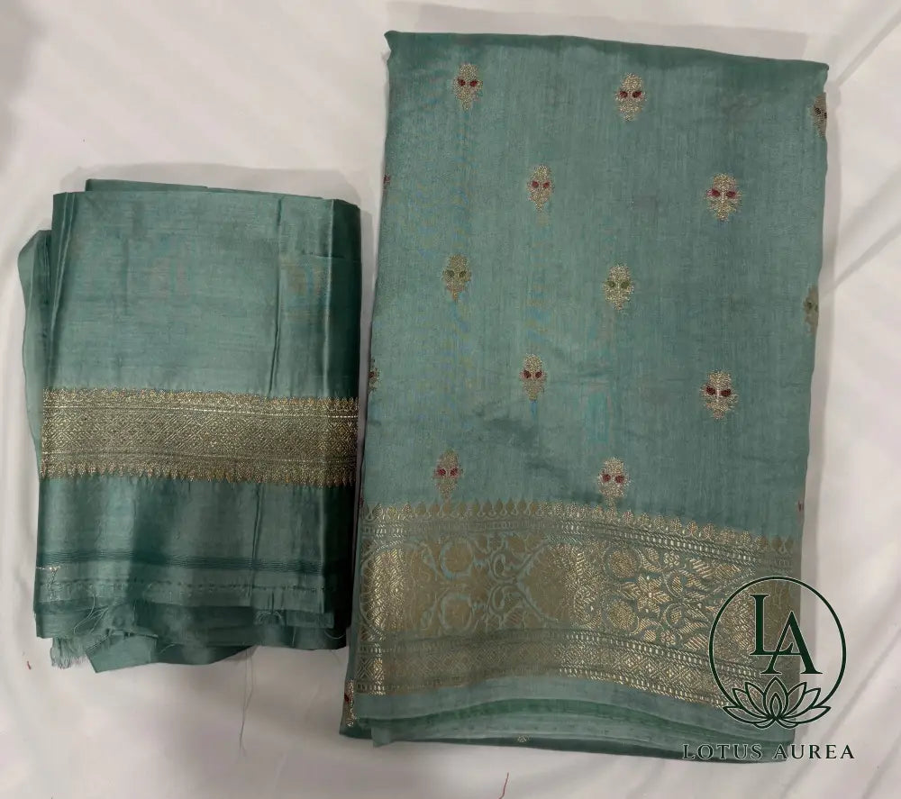 Mint Blue Banarasi Moonga Silk Saree - Banarasi Moonga Silk Saree