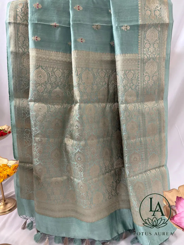 Mint Blue Banarasi Moonga Silk Saree - Banarasi Moonga Silk Saree