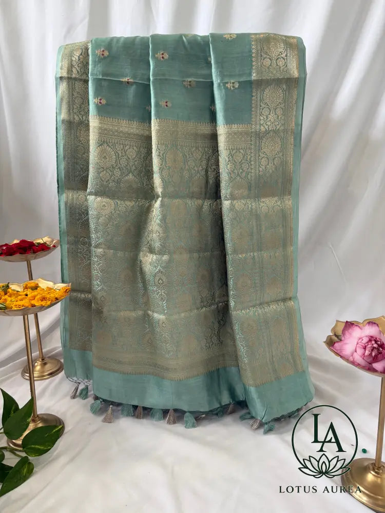 Mint Blue Banarasi Moonga Silk Saree - Banarasi Moonga Silk Saree