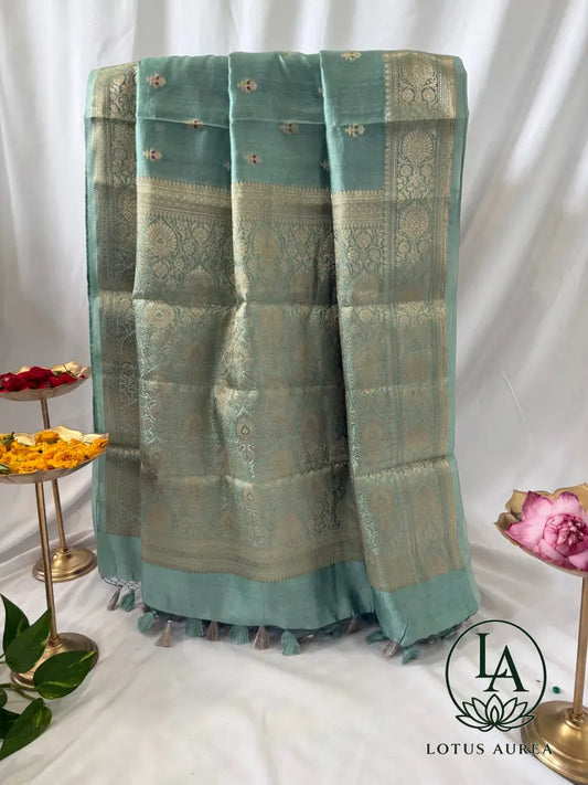 Mint Blue Banarasi Moonga Silk Saree - Banarasi Moonga Silk Saree